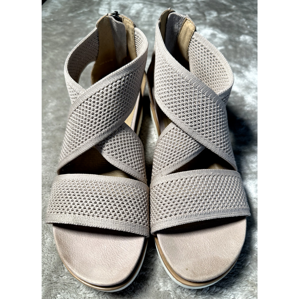 Eileen Fisher Kitts Blush Pink Leather Knit Wedge Sandals Womens Size 8
